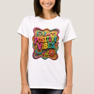Camiseta Design de texto Vibrações Positivas Rosa Intenso