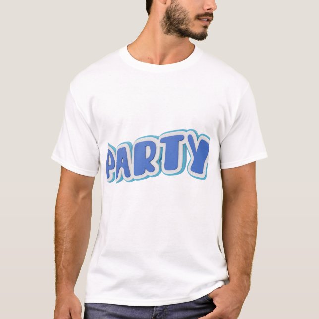 Camiseta Design de tipografia 3D Party Vibes. (Frente)