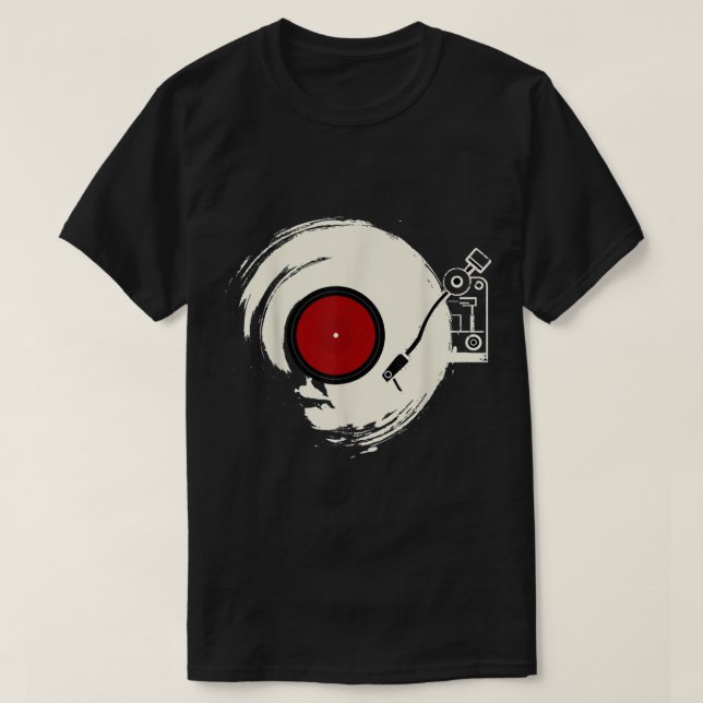 Camiseta Design de Toca-Discos de Vinil Retro (Frente do Design)