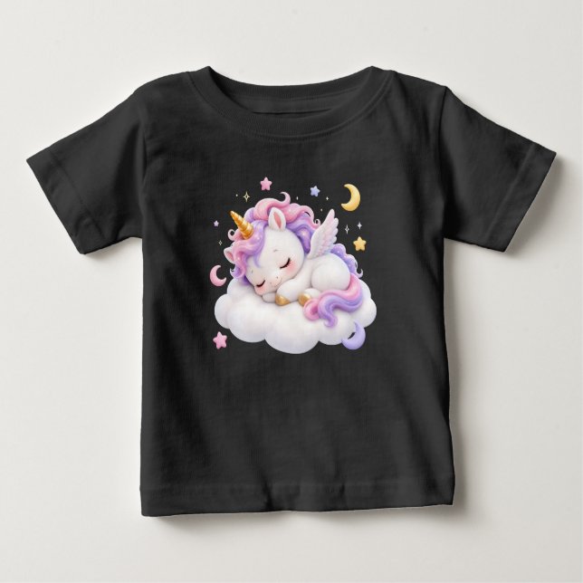 Camiseta Design de Unicórnio Bebê Dormindo Fofo (Frente)