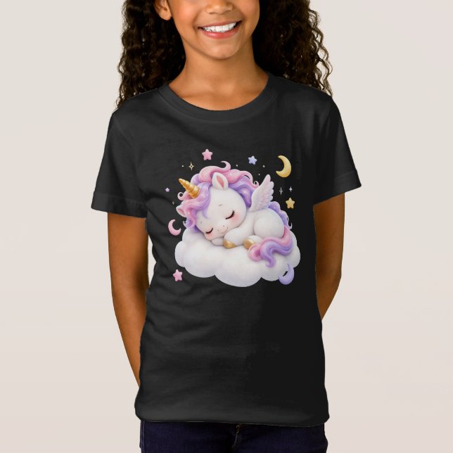 Camiseta Design de Unicórnio Bebê Dormindo Fofo (Frente)