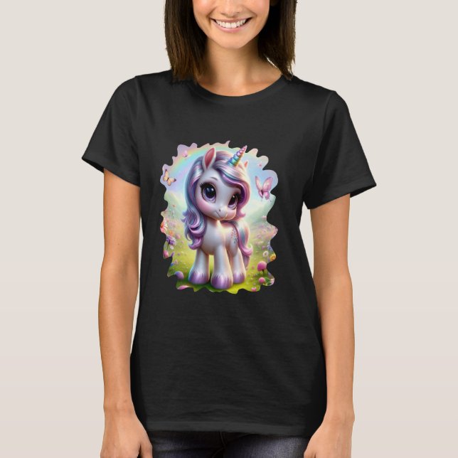 Camiseta Design de Unicórnio Bonito para Raparigas (Frente)