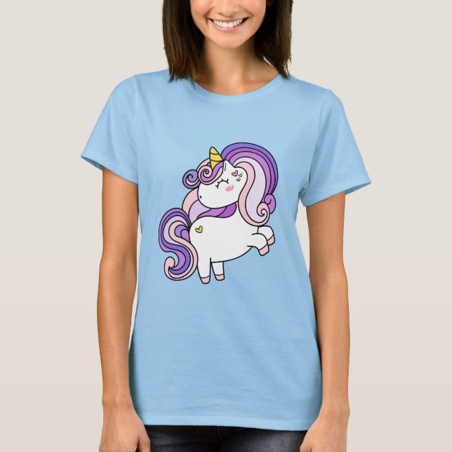 Camiseta Design de Unicórnio Fofo para Meninas Mágicas (Frente)