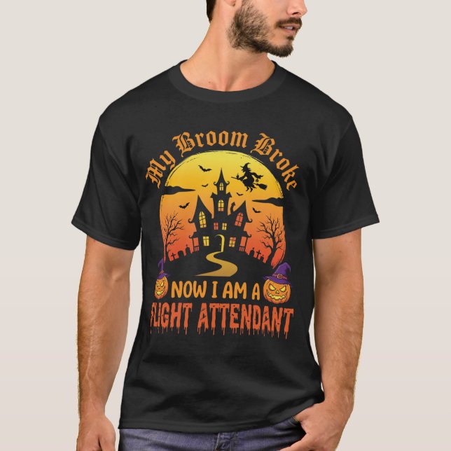 Camiseta Design de Vassoura de Bruxa para Comissária de Bor (Frente)