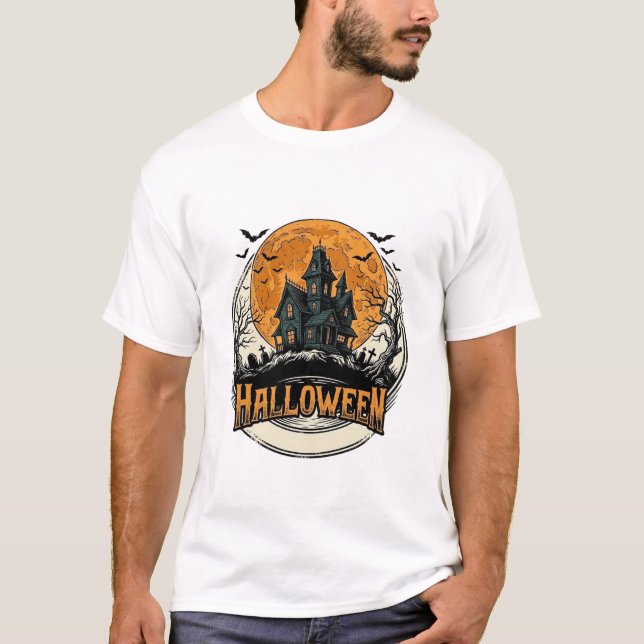 Camiseta Design de Vetor de Casa Assombrada de Halloween Vi (Frente)