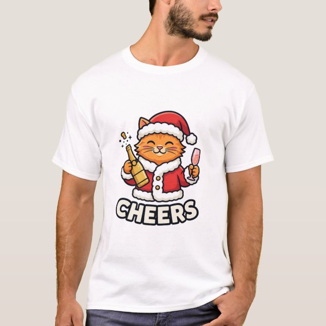 Camiseta Design de Vetor de Gato de Natal Alegra (Frente)