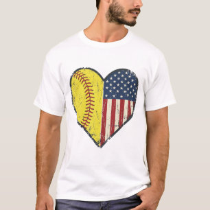 Camiseta Design de Vetor Vintage Coração de Softbol Patriót