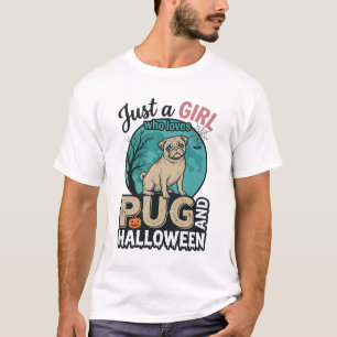 Camiseta Design de Vetor Vintage de Menina Pug Halloween (2