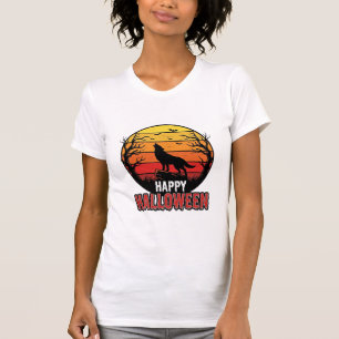 Camiseta Design de Vetor Vintage Lobo Uivando Feliz Hallowe