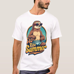 Camiseta Design de Vibes de Praia Retrô de Verão de Preguiç