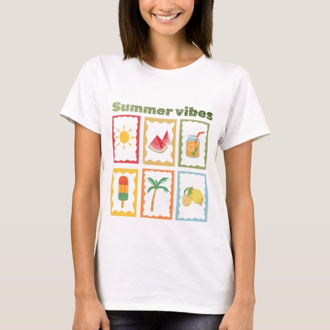 Camiseta Design de Vibes de Verão Retrô (Frente)