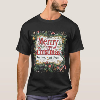 Camiseta Design de Vinheta Festiva de Natal - Alegria, Amor