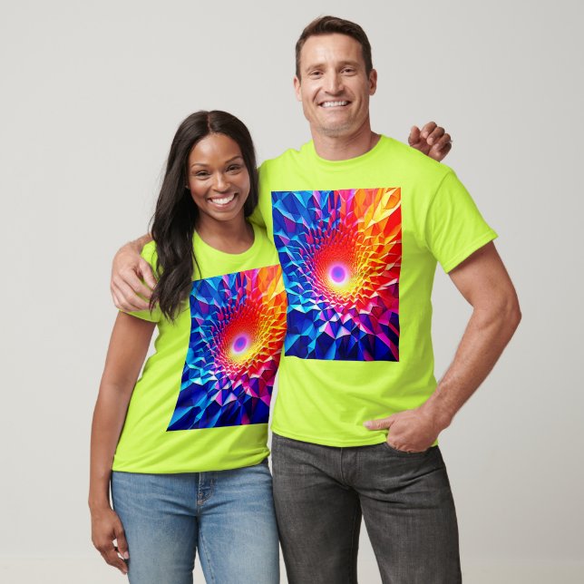 Camiseta Design de Vórtice de Cor Geométrica Prismática (Unissex)