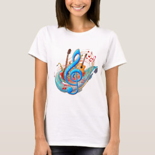 Camiseta Design dinâmica inspirada na música com notas flue