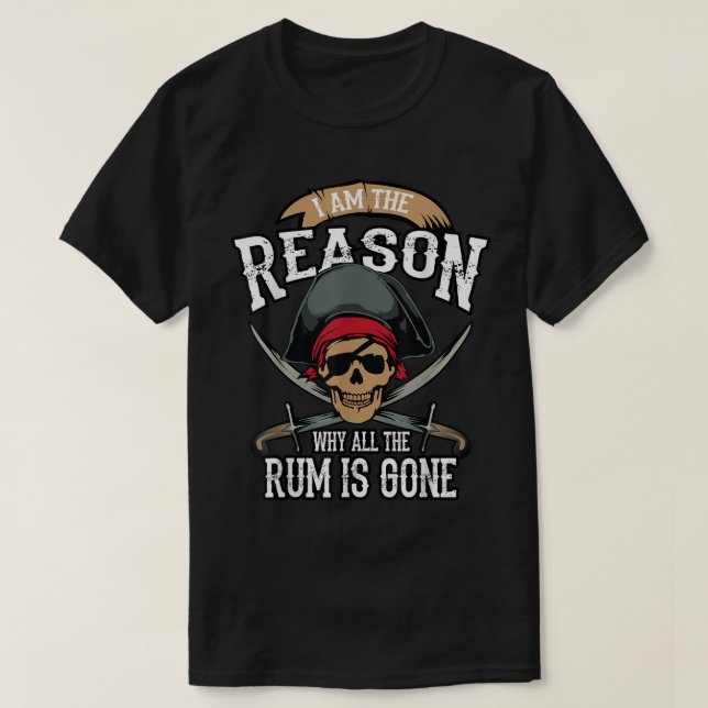 Camiseta Design Divertido Amante de Rum de Pirata (Frente do Design)