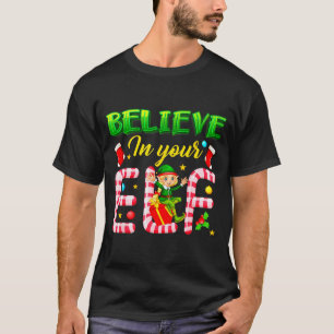 Camiseta Design Divertido de Elfo de Natal Acredite no Seu