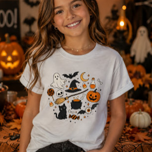 Camiseta Design Divertido e Assustador de Halloween Fofo