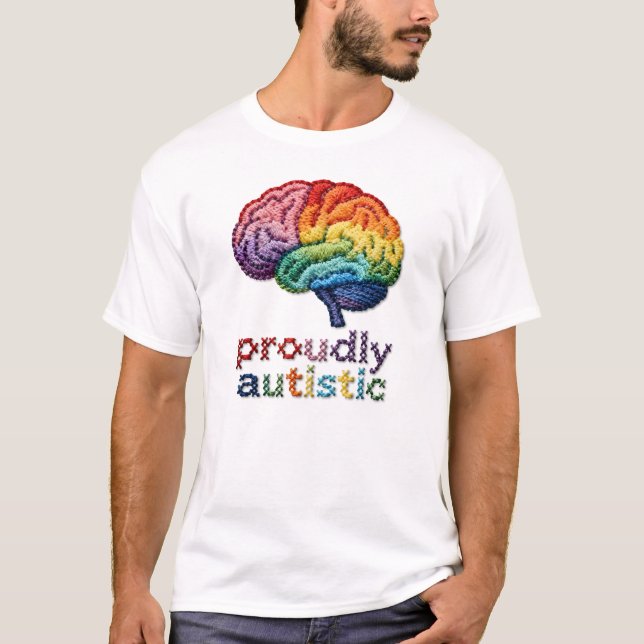 Camiseta Design do Arco-Íris bordado orgulhosamente autista (Frente)