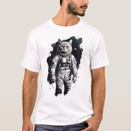 Camiseta Design do Astronauta de Tinta Preta