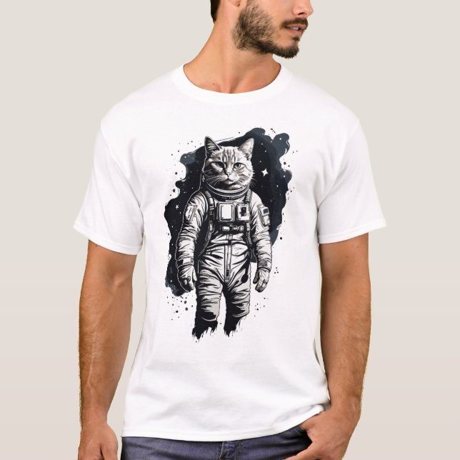 Camiseta Design do Astronauta de Tinta Preta (Frente)