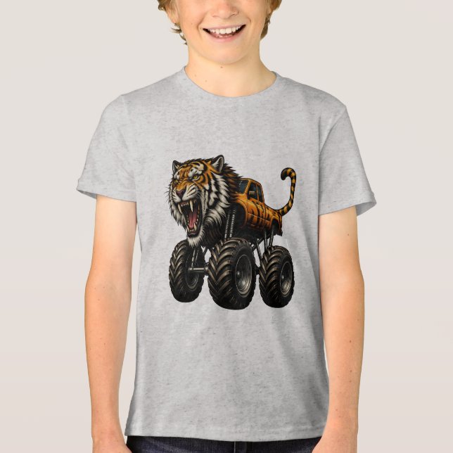 Camiseta Design do Caminhão Monstro Tigre Feroz (Frente)