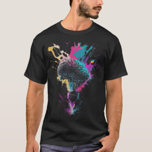 Camiseta Design do Cérebro com Explosão Colorida em Massa