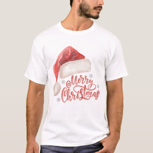 Camiseta Design do "Feliz Natal" de Watercolor Santa Hat