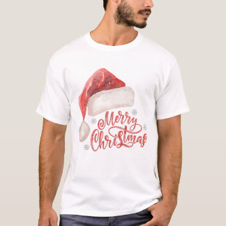 Camiseta Design do "Feliz Natal" de Watercolor Santa Hat
