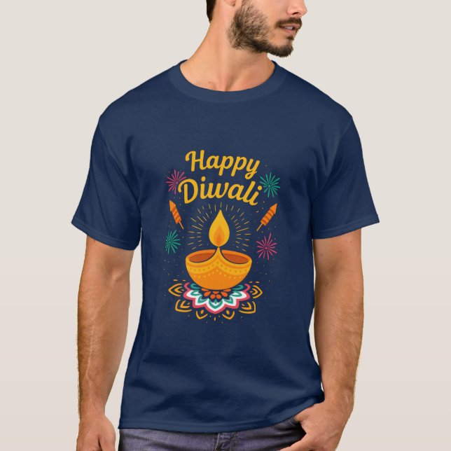 Camiseta Design do Festival de Diwali Feliz | Diya e Firewo (Frente)
