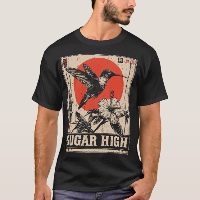 Camiseta Design do Festival Retro Psychedelic Hummingbird (Frente)