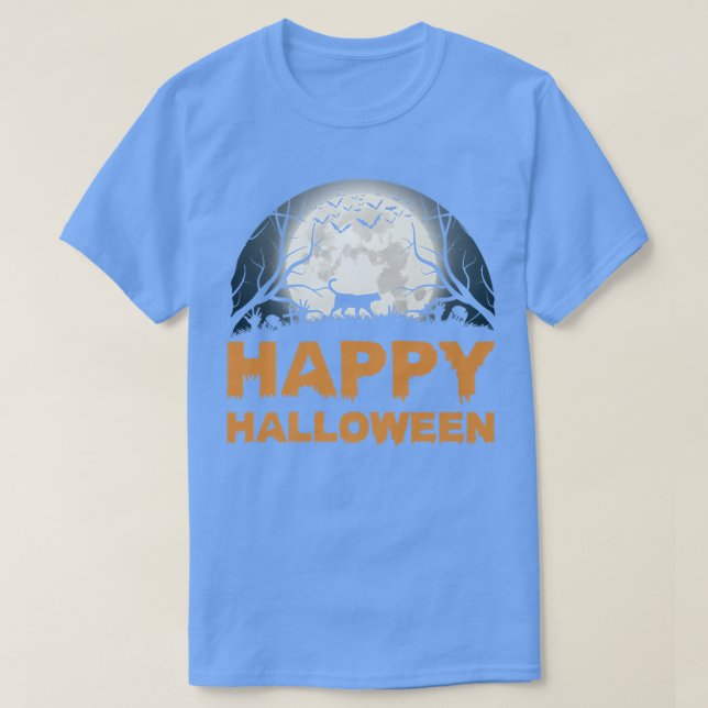 Camiseta Design do gato-da-lua do Dia das Bruxas assustado (Frente do Design)