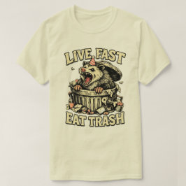 Camiseta design do guaxinim rebelde “Viva Rápido Coma Lixo”
