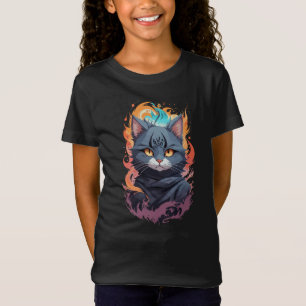 Camiseta Design do Guerreiro Gato Ninja Negra Bonita