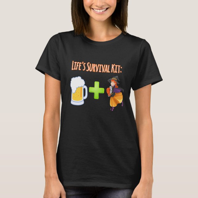 Camiseta Design do kit de sobrevivência e bruxas da vida (Frente)