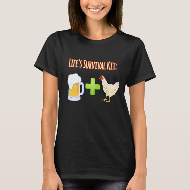 Camiseta Design do kit de sobrevivência e galinha (Frente)