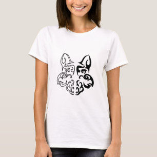 Camiseta Design do Lobo Negro e Branco