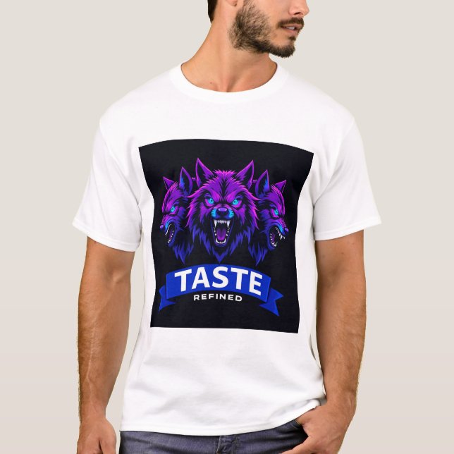 Camiseta Design do Lobo Triplo Enfatizando a Força (Frente)