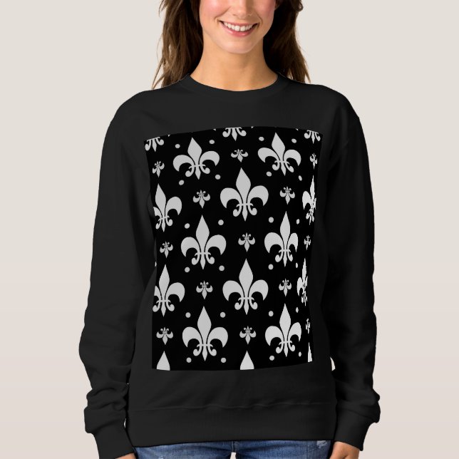 Camiseta Design do padrão Fleur-de-lis preto (Frente)
