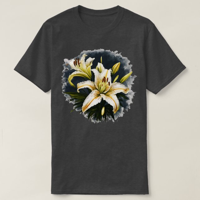 Camiseta Design do vetor dos lírios brancos artísticos (Frente do Design)