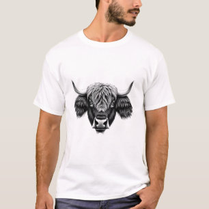 Camiseta Design do Yak Head Realista - Preto e Branco