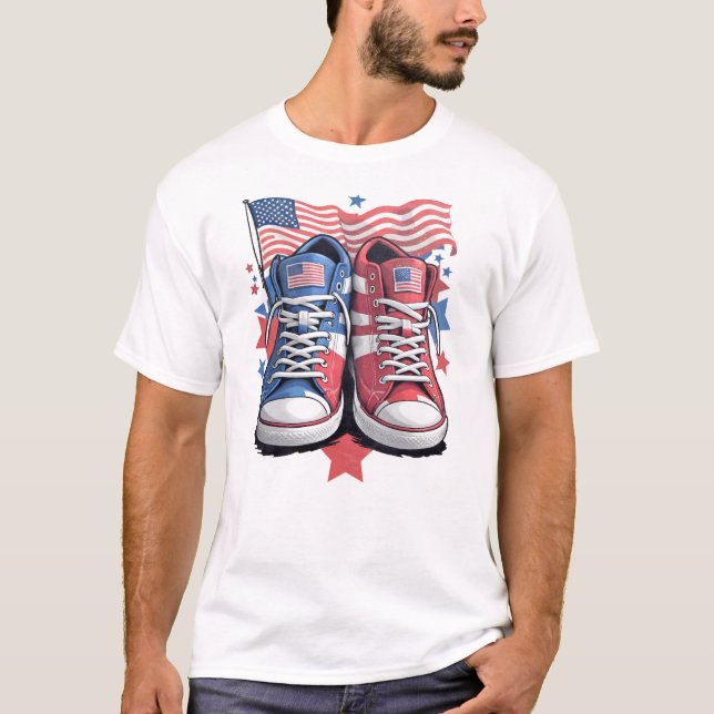 Camiseta design dos tênis americanos de 4 de julho (Frente)