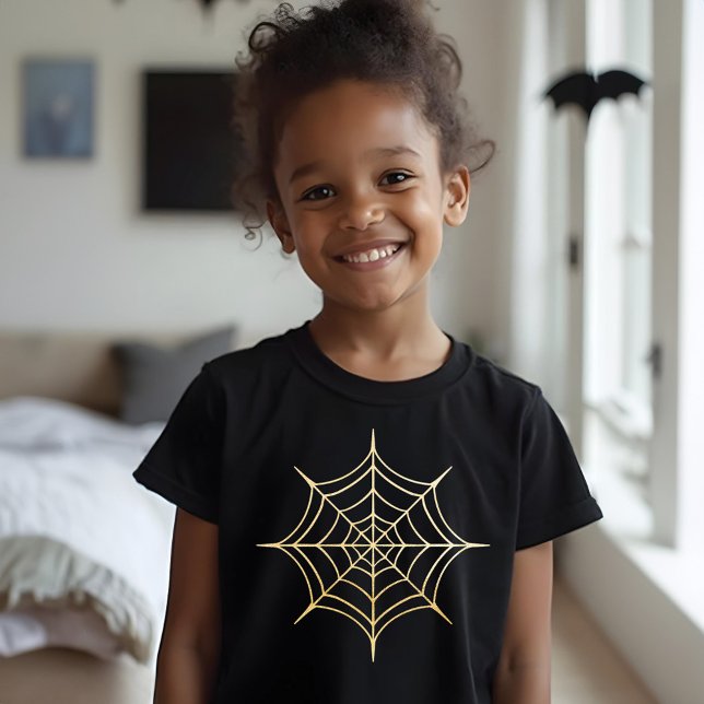 Camiseta Design dourado do Dia das Bruxas Spiderweb & (Golden Halloween Spiderweb Design & Back Monogram Tri-Blend Shirt)