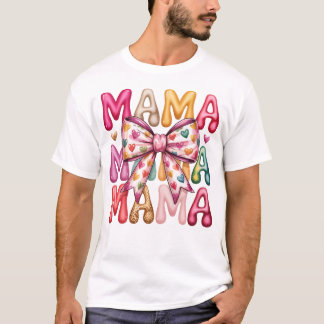 Camiseta Design Empilhado Retro Coração Laço Mama