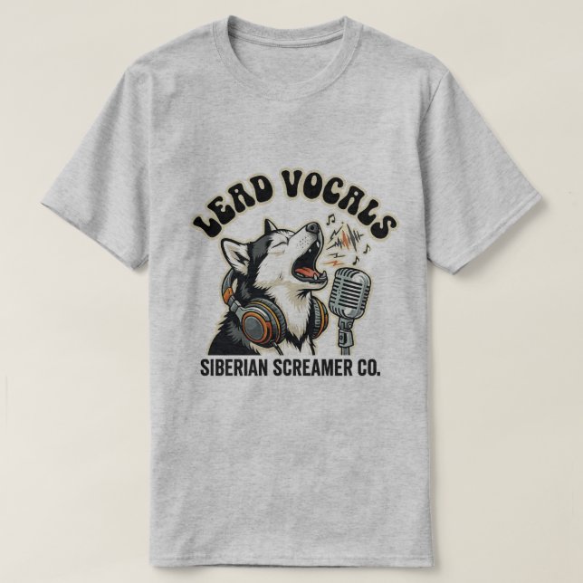Camiseta Design Engraçado de Cachorro Vocal Líder Husky  (Frente do Design)