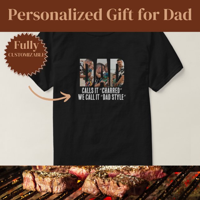 Camiseta Design Engraçado Estilo Pai Carbonizado (Charred Dad Style Funny Design T-Shirt)