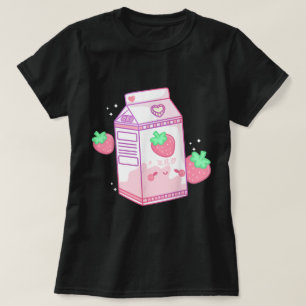 Camiseta Design Estético de Leite de Morango Kawaii