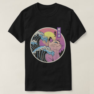 Camiseta Design Estético de Onda Vaporwave Gato
