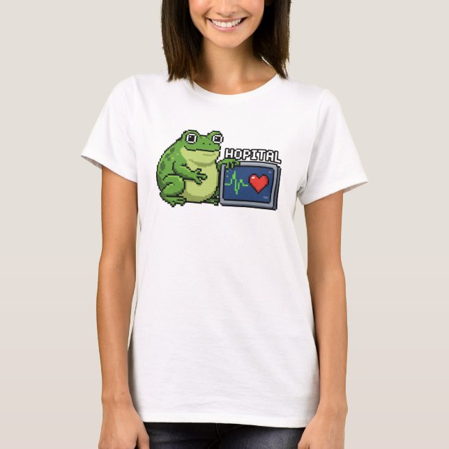 Camiseta Design Excêntrico e Retrô de Rã de Arte em Pixel p (Frente)