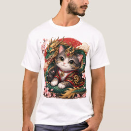 Camiseta Design Fantástico de Gato Dragão Asiático