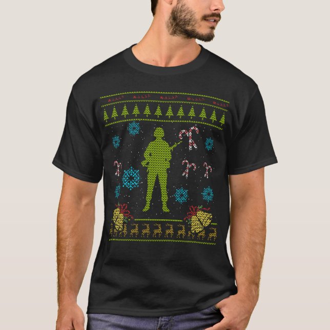 Camiseta Design feio da camisola do Natal militar do (Frente)